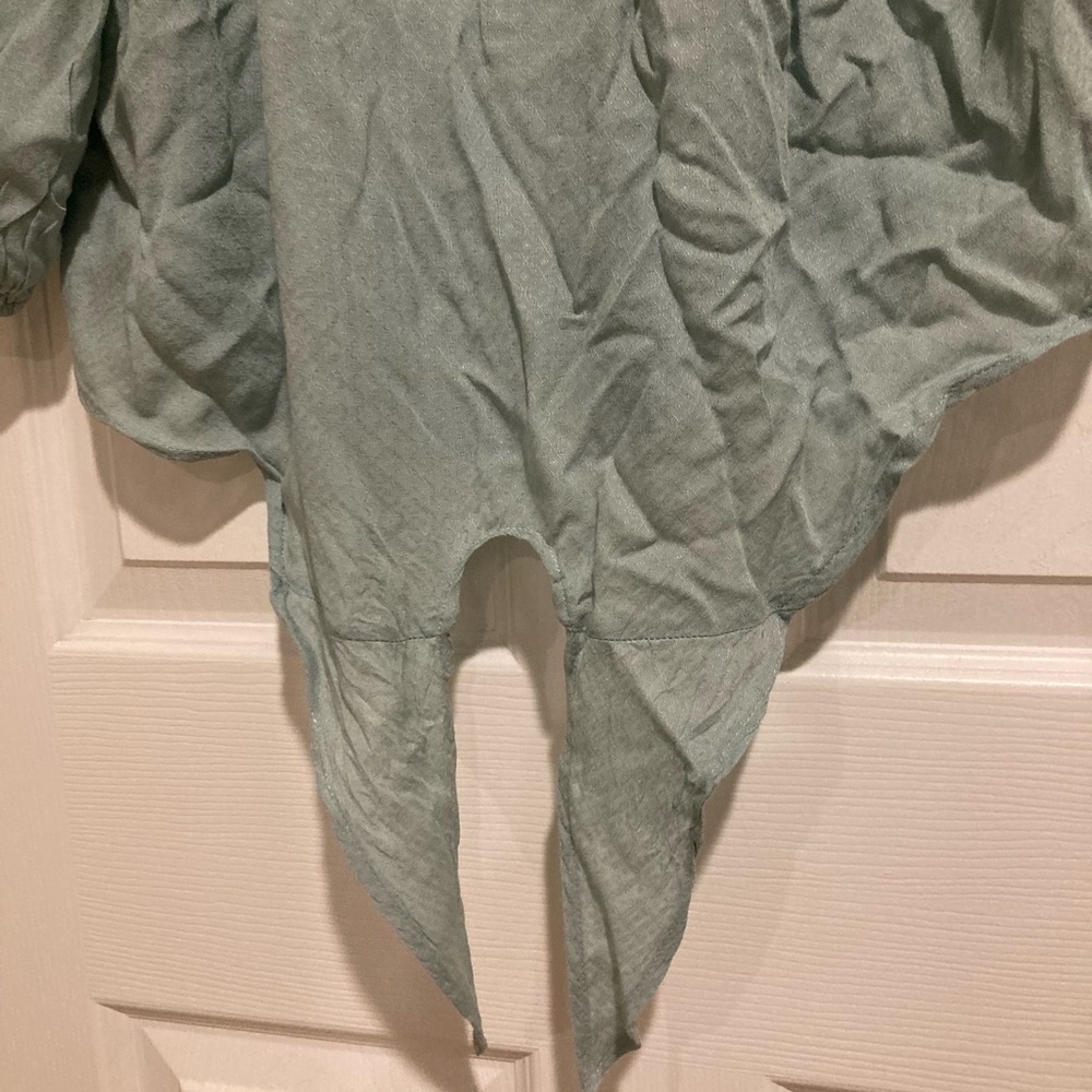 Eyeshadow Green Ruffled Tie Front Blouse with Bib Collar - Picture 8 of 11